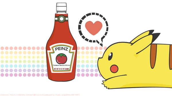 Anime picture 1920x1080 with pokemon nintendo pikachu popiahime blush highres wide image pointy ears vector gen 1 pokemon heart cat pokemon (creature) ketchup