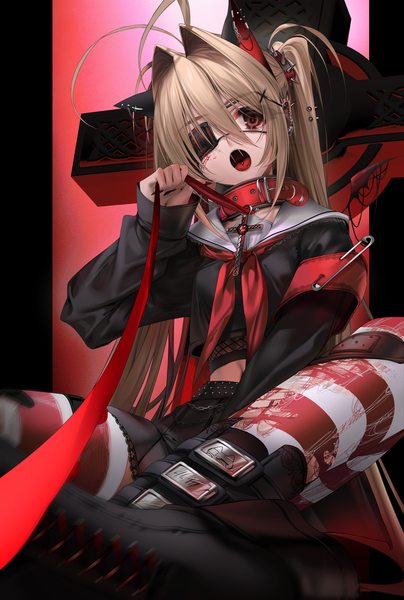 Anime picture 4040x6000 with original lilith (unxi) unxi single tall image looking at viewer fringe highres open mouth blonde hair hair between eyes sitting twintails brown eyes animal ears payot absurdres ahoge bent knee (knees) long sleeves
