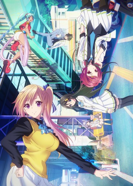 Anime picture 2200x3074 with musaigen no phantom world kawakami mai izumi reina ruru (phantom world) minase koito ichijou haruhiko kumamakura kurumi tagme (artist) long hair tall image highres short hair open mouth blue eyes black hair blonde hair red eyes purple eyes multiple girls blue hair