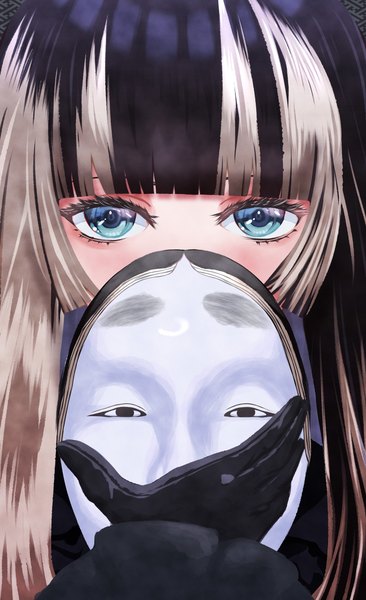 Anime-Bild 1560x2560 mit virtual youtuber hololive hololive dev is juufuutei raden thedestinies single long hair tall image looking at viewer fringe blue eyes black hair blonde hair upper body blunt bangs multicolored hair two-tone hair covering covering face girl