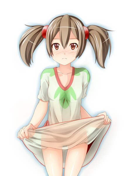 Anime picture 2893x4092 with sword art online a-1 pictures silica single tall image blush highres short hair simple background red eyes brown hair white background twintails short twintails dress lift girl