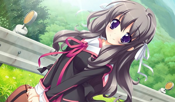 Anime-Bild 1024x600 mit koiiro soramoyou (game) utsumi shizuna lucie long hair wide image purple eyes game cg grey hair girl serafuku