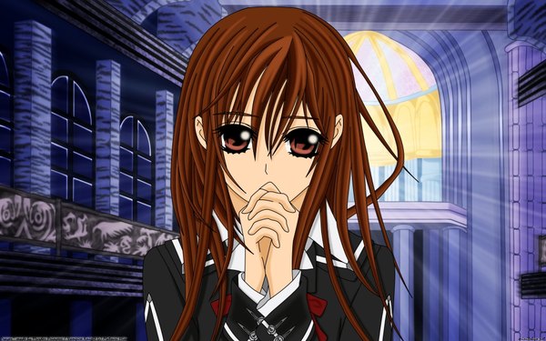 Anime picture 1920x1200 with vampire knight studio deen cross yuki single long hair highres brown hair wide image brown eyes girl