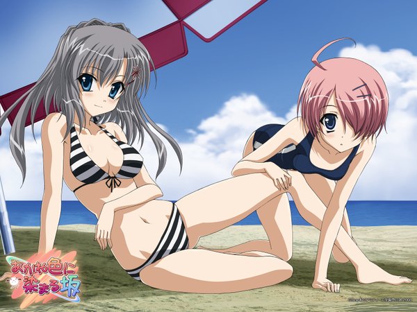 Anime picture 1600x1200 with akane iro ni somaru saka katagiri yuuhi shiraishi nagomi light erotic swimsuit bikini