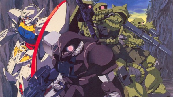 Anime picture 1366x768 with mobile suit gundam turn a gundam sunrise (studio) zaku turn a gundam (mobile suit) wide image official art mecha