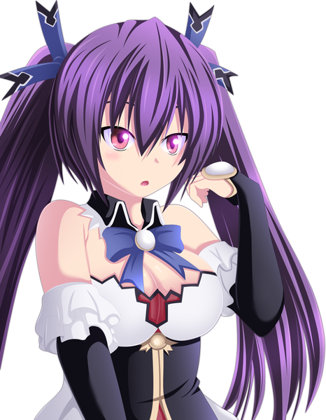 Anime picture 2175x2801 with choujigen game neptune hyperdimension neptunia mk2 noire m-shu single long hair tall image blush highres open mouth twintails purple hair pink eyes :o coloring transparent background girl bow hair bow detached sleeves