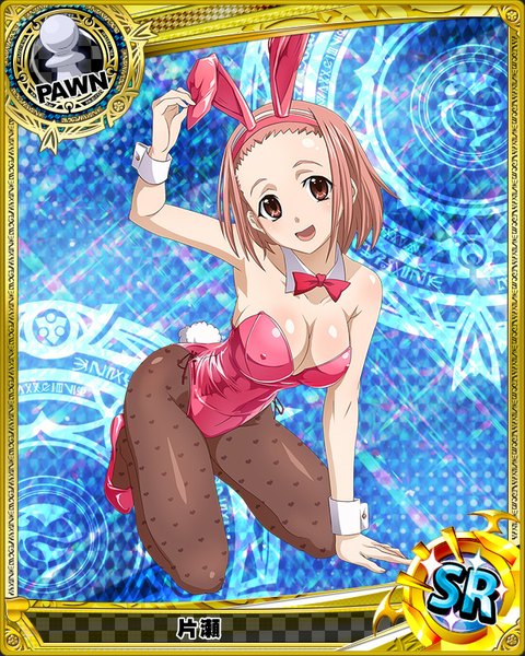 Anime picture 640x800 with highschool dxd katase (high school dxd) single tall image looking at viewer blush short hair breasts open mouth light erotic animal ears pink hair pink eyes bunny ears bunny girl card (medium) girl pantyhose bunnysuit