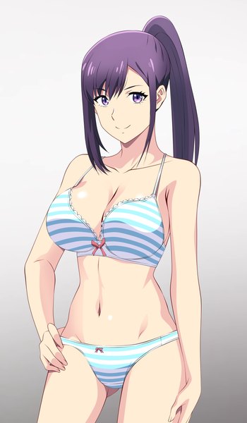 Anime picture 2933x5028 with solo leveling a-1 pictures sung jin-ah achmad faisal single long hair tall image looking at viewer fringe highres breasts light erotic simple background smile hair between eyes large breasts standing purple eyes bare shoulders payot
