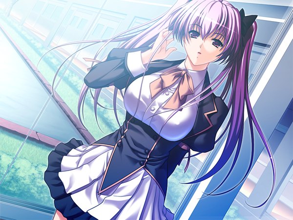 Anime picture 1200x900 with girigiri scoop light erotic red eyes twintails game cg purple hair girl serafuku