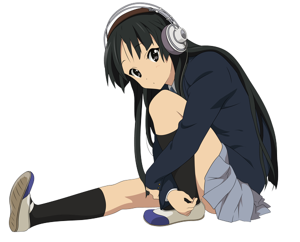 Anime picture 3500x2826 with k-on! kyoto animation akiyama mio long hair highres black hair absurdres black eyes transparent background girl skirt miniskirt socks headphones black socks