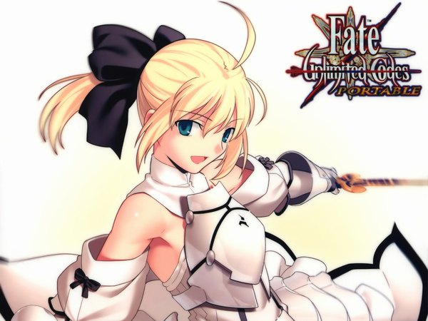 Anime picture 1600x1200 with fate (series) fate/unlimited codes type-moon artoria pendragon (all) saber saber lily white background