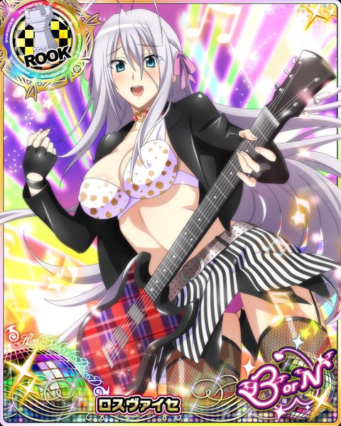 Anime picture 640x800 with highschool dxd rossweisse single tall image looking at viewer blush breasts open mouth blue eyes light erotic silver hair very long hair open jacket pantyshot card (medium) girl skirt gloves underwear panties