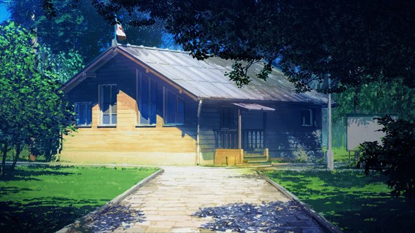 Anime picture 1920x1080 with everlasting summer iichan eroge arsenixc vvcephei highres wide image game cg wallpaper no people scenic collaboration camp plant (plants) tree (trees) window building (buildings) grass lantern flag lamppost