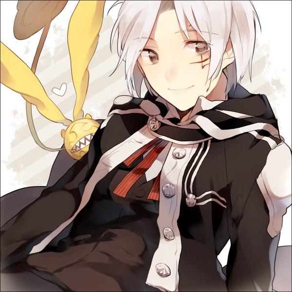 Anime picture 802x802 with d.gray-man allen walker timcanpy ec (nijyon) single short hair smile brown eyes looking away grey hair facial mark boy uniform heart