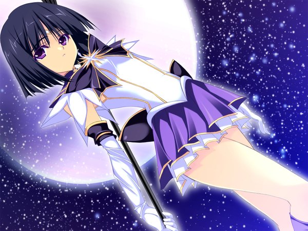 Anime picture 1600x1200 with bishoujo senshi sailor moon toei animation tomoe hotaru sailor saturn black hair purple eyes girl gloves earrings elbow gloves moon