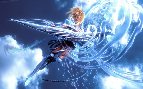 Anime picture 1680x1050 with bleach studio pierrot tia harribel wen-jr short hair blonde hair wide image sky cloud (clouds) realistic espada 3d girl sword