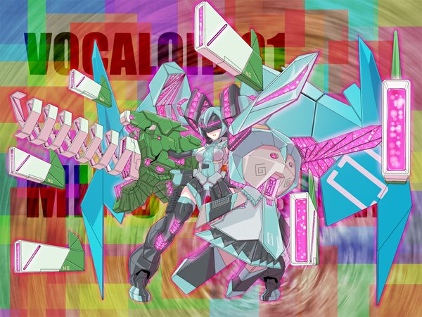 Anime picture 1024x768 with vocaloid hatsune miku tro girl mecha