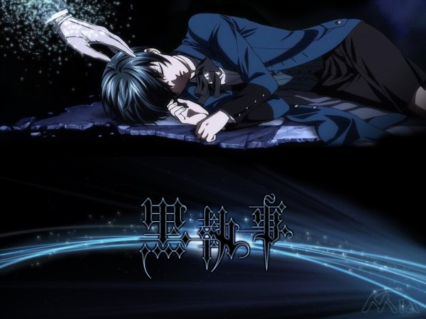 Anime picture 1280x960 with kuroshitsuji a-1 pictures ciel phantomhive black hair sleeping boy gloves