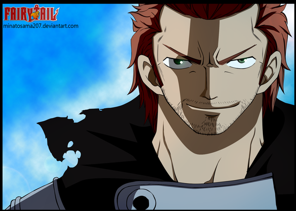 Anime picture 2096x1500 with fairy tail gildarts clive minatosama207 single highres short hair simple background brown hair green eyes light smile inscription coloring portrait framed bristle boy choker