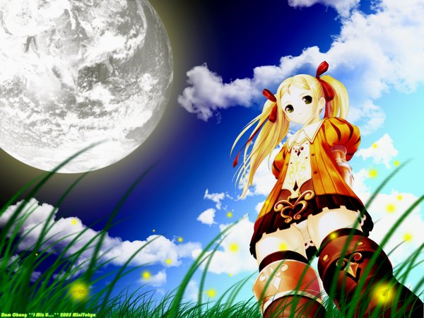 Anime picture 1600x1200 with radiata stories ridley timberlake tony taka light erotic girl underwear panties plant (plants) moon grass