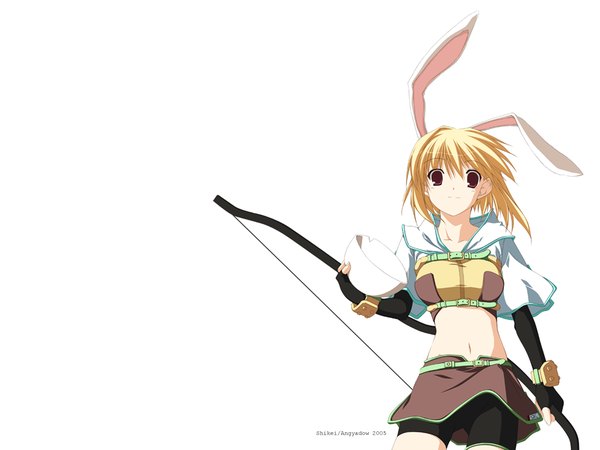 Anime picture 1024x768 with ragnarok online blonde hair animal ears bunny ears wallpaper belt bow (weapon) bowl egg hunter