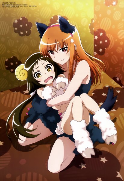 Anime picture 4081x5937 with mikakunin de shinkoukei megami magazine doga kobo mitsumine mashiro yonomori benio watanabe yuuki long hair tall image highres open mouth red eyes brown hair multiple girls brown eyes animal ears absurdres tail animal tail orange hair official art