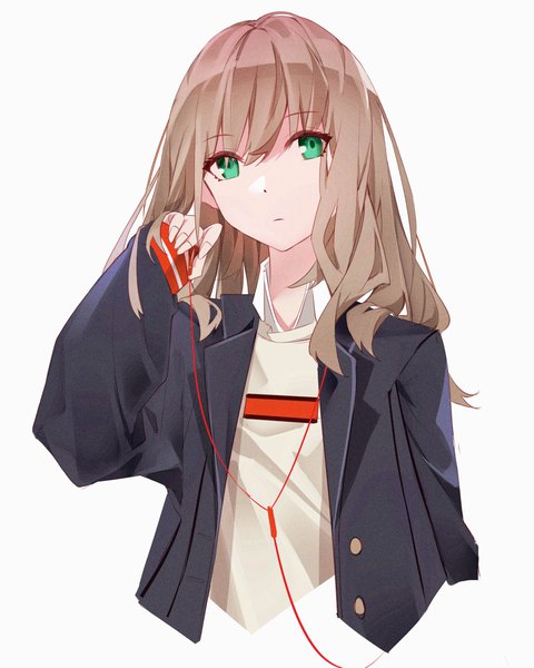 Anime picture 1536x1920 with gridman universe ssss.dynazenon studio trigger minami yume kirschma single long hair tall image looking at viewer fringe simple background hair between eyes brown hair white background green eyes upper body long sleeves fingernails sleeves past wrists girl