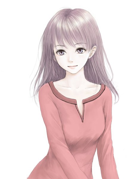 Anime picture 800x1050 with original erurodo (artist) single long hair tall image fringe simple background white background purple eyes pink hair light smile girl
