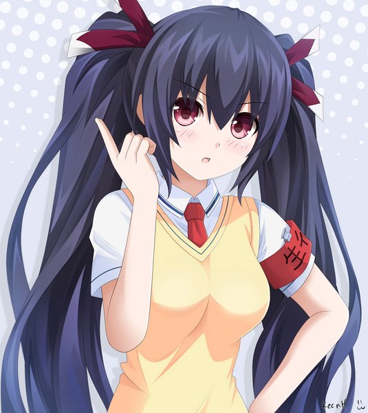 Anime picture 892x1000 with choujigen game neptune noire keenh single long hair tall image looking at viewer blush fringe breasts open mouth black hair hair between eyes red eyes standing twintails signed payot upper body red hair
