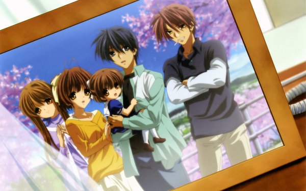 Anime picture 1920x1200 with clannad key (studio) furukawa nagisa okazaki ushio okazaki tomoya furukawa sanae furukawa akio highres wide image