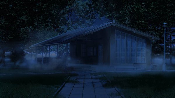 Anime picture 1920x1080 with everlasting summer iichan eroge arsenixc vvcephei highres wide image game cg night wallpaper dark background no people scenic fog collaboration plant (plants) tree (trees) window building (buildings) forest lantern