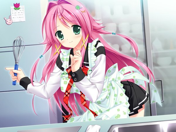 Anime picture 1680x1260 with mechakon! awashima akane luna lia long hair green eyes pink hair game cg girl serafuku apron