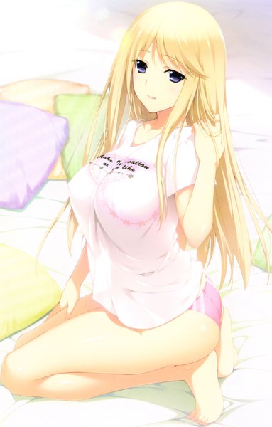 Anime picture 3947x6173 with lovely x cation 2 hibiki works yoshinoya seine iizuki tasuku single long hair tall image looking at viewer fringe highres breasts blue eyes light erotic blonde hair large breasts absurdres ass barefoot bare legs kneeling