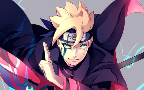 Anime picture 1920x1200 with naruto studio pierrot naruto (series) uzumaki boruto aca single looking at viewer highres short hair blonde hair upper body aqua eyes from above wind facial mark whisker markings jinchuriki boy forehead protector