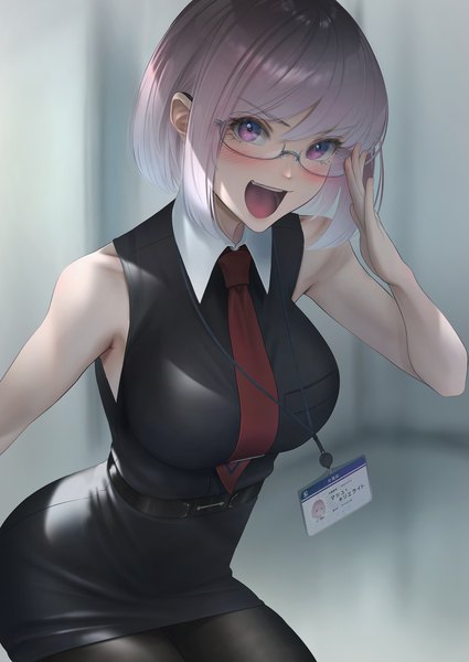 Anime picture 1275x1800 with fate (series) fate/grand order mash kyrielight imizu (nitro unknown) single tall image looking at viewer blush fringe short hair breasts open mouth simple background smile hair between eyes large breasts standing purple eyes bare shoulders payot