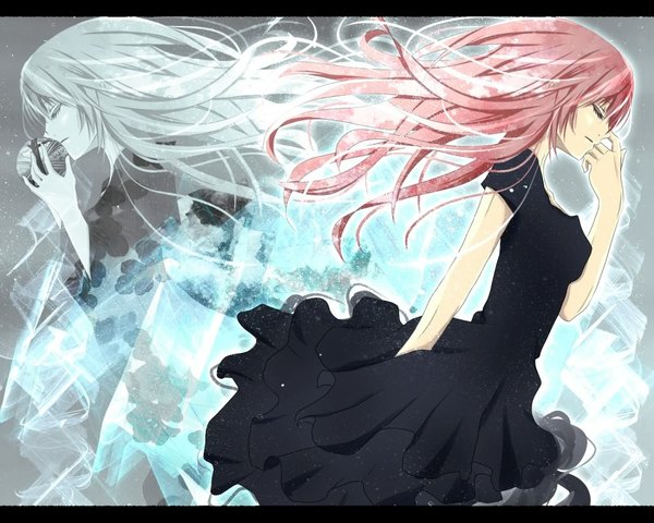 Anime picture 1000x800 with vocaloid megurine luka aonoe long hair pink hair eyes closed profile girl dress ball