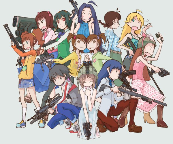 Anime picture 1150x960 with idolmaster call of duty hoshii miki kisaragi chihaya amami haruka minase iori kikuchi makoto hagiwara yukiho miura azusa takatsuki yayoi akizuki ritsuko futami mami futami ami otonashi kotori tugeneko long hair looking at viewer fringe short hair open mouth