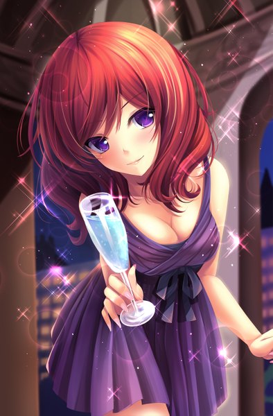 Anime picture 2071x3150 with love live! school idol project sunrise (studio) love live! nishikino maki toshi (1-147) single long hair tall image looking at viewer blush highres purple eyes cleavage red hair girl dress