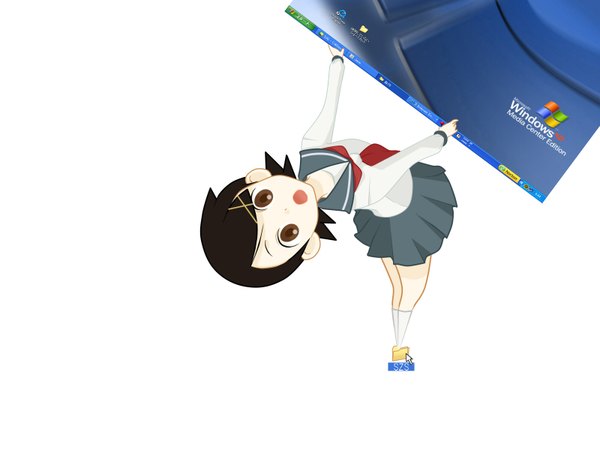 Anime picture 1600x1200 with sayonara zetsubou sensei shaft (studio) windows (operating system) fuura kafuka short hair pleated skirt girl skirt uniform socks serafuku white socks