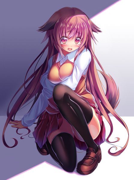 Anime picture 1000x1343 with original kazegayu (artist) single long hair tall image looking at viewer blush breasts open mouth light erotic purple eyes animal ears purple hair tail animal tail shadow tears kneeling dog ears dog tail