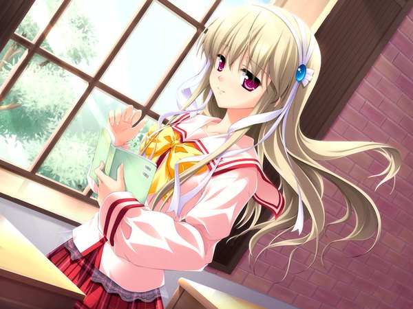 Anime picture 1024x768 with honey coming clarissa satsuki maezono long hair blonde hair game cg pink eyes girl serafuku