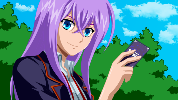 Anime picture 3555x2000 with cardfight!! vanguard tokura misaki marik248 long hair highres blue eyes wide image absurdres sky purple hair cloud (clouds) coloring vector girl