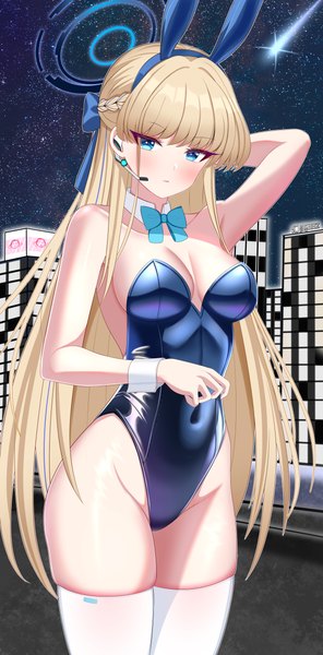 Anime picture 4267x8661 with blue archive toki (blue archive) toki (bunny) (blue archive) huanyi huanhuanzi single long hair tall image looking at viewer blush fringe highres breasts blue eyes light erotic blonde hair large breasts standing bare shoulders animal ears absurdres