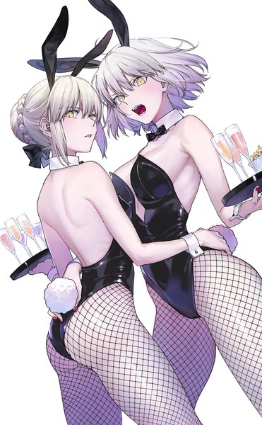 Anime picture 1740x2812 with fate (series) fate/grand order artoria pendragon (all) jeanne d'arc (fate) (all) jeanne d'arc alter (fate) saber alter nipi27 tall image looking at viewer blush fringe highres short hair breasts open mouth light erotic simple background hair between eyes large breasts white background