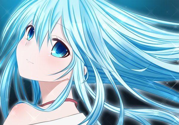 Anime picture 1280x900 with denpa onna to seishun otoko shaft (studio) touwa erio aoba yukichi single long hair blue eyes blue hair portrait close-up face girl