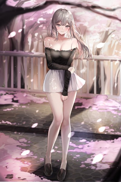 Anime-Bild 4000x6000 mit original lillly single long hair tall image looking at viewer blush fringe highres breasts smile brown hair standing brown eyes absurdres full body outdoors blunt bangs long sleeves wind