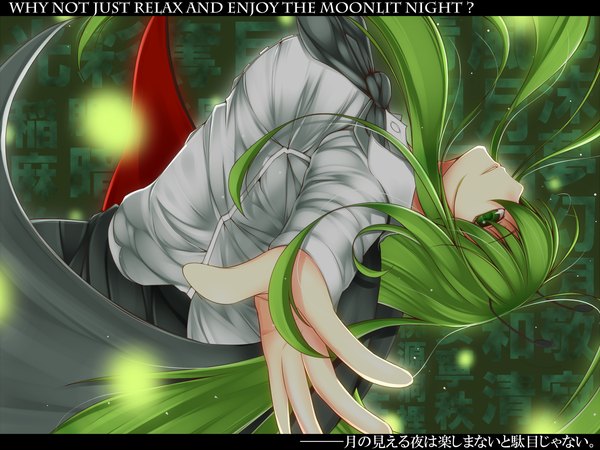 Anime picture 1200x900 with touhou wriggle nightbug notya (artist) single long hair green eyes profile green hair girl shirt