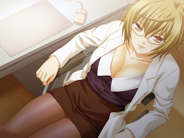 Anime picture 1200x900 with futanari kanon-chan (game) light erotic blonde hair brown eyes girl