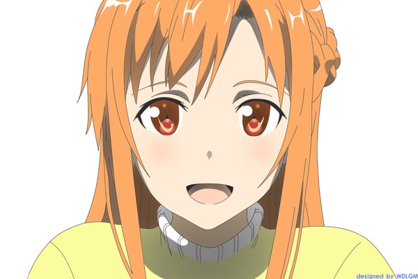 Anime picture 3600x2400 with sword art online a-1 pictures yuuki asuna adachi shingo wdlgm single long hair looking at viewer blush highres open mouth simple background white background brown eyes absurdres braid (braids) orange hair portrait side braid vector