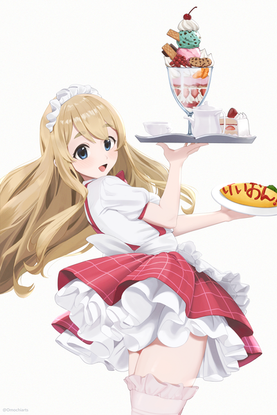 Anime picture 2520x3780 with k-on! kyoto animation kotobuki tsumugi omochiarts single long hair tall image fringe highres open mouth blue eyes simple background blonde hair hair between eyes white background signed looking away :d maid copyright name